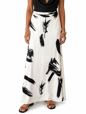 Black & Ivory Maxi Skirt with Slits Sz L Boho Chic Spring Summer Minimalist